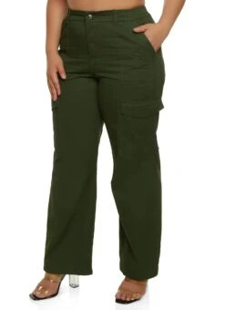 Ambiance Plus Size High Waist Twill Cargo Pants
