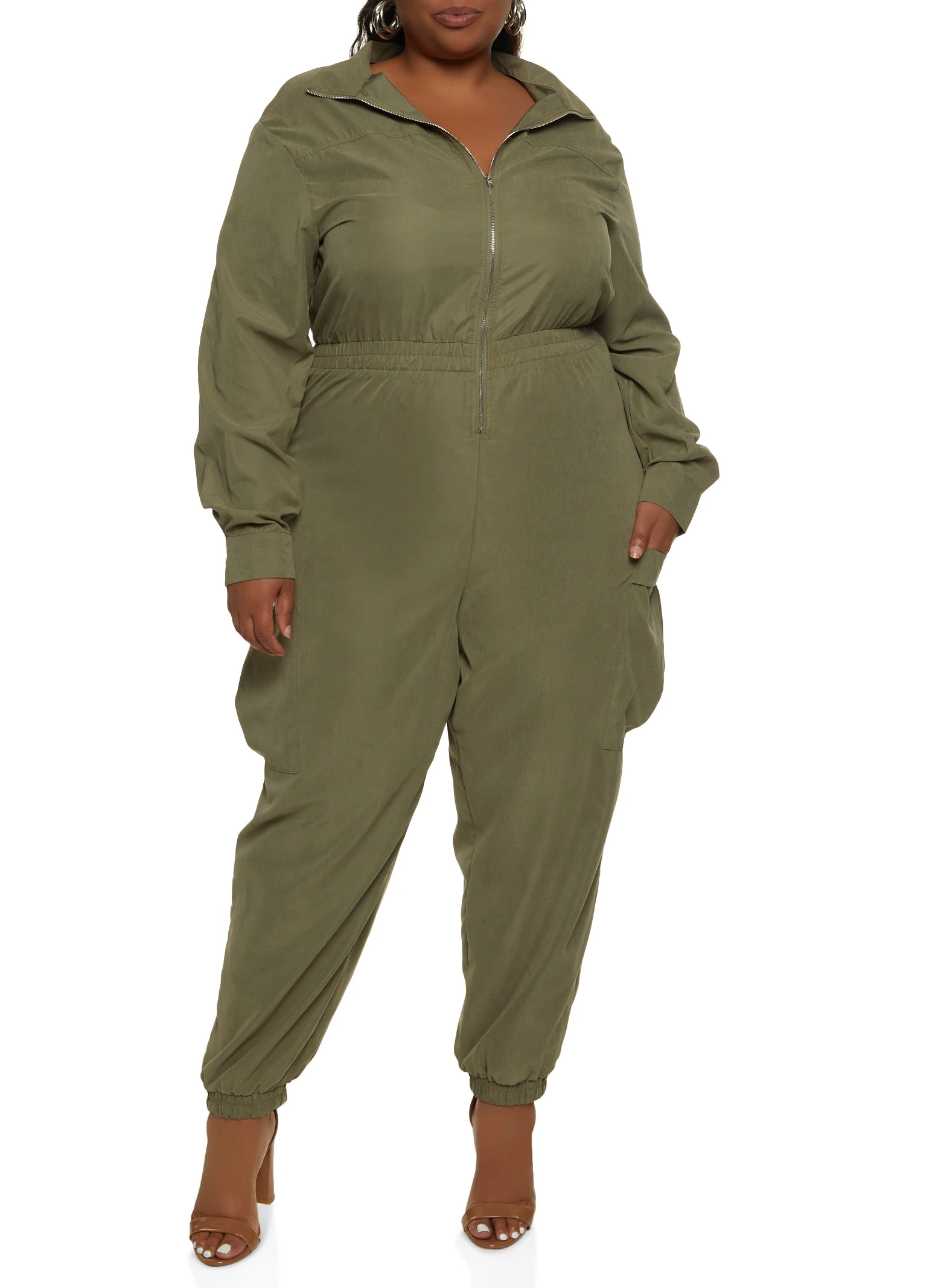 Plus Size Zip Up Cargo Jumpsuit - Image 2