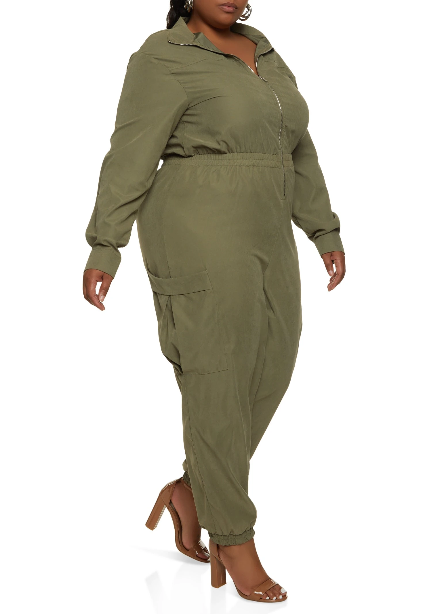 Plus Size Zip Up Cargo Jumpsuit - Image 3
