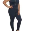 Plus Size Twill Button Front Hyper Stretch Jumpsuit