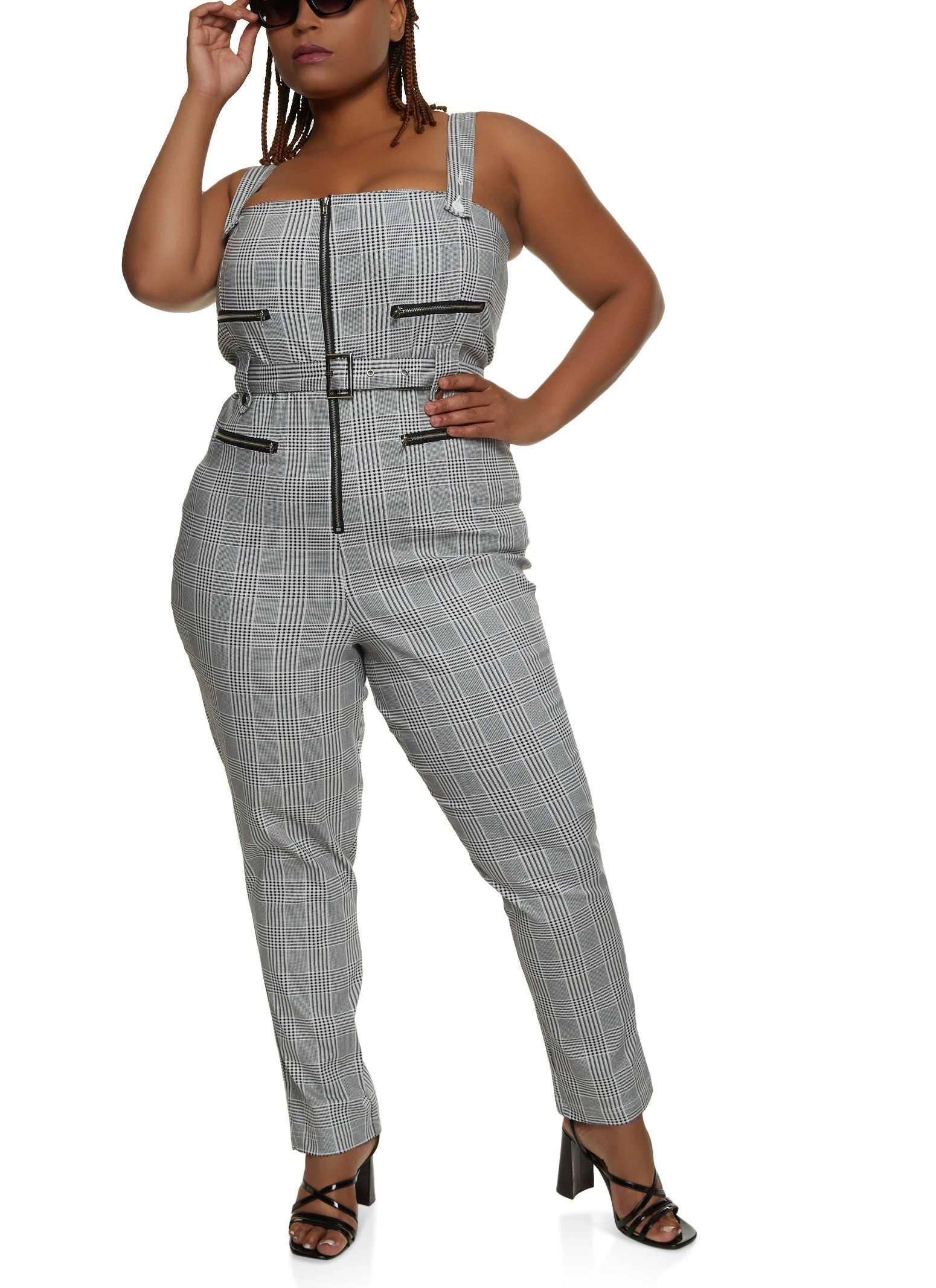 Plus Size Zip Detail Tie Waist Belted Jumpsuit