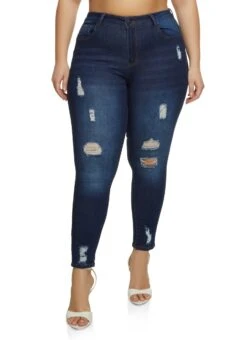 Plus Size WAX Distressed Push Up Skinny Jeans