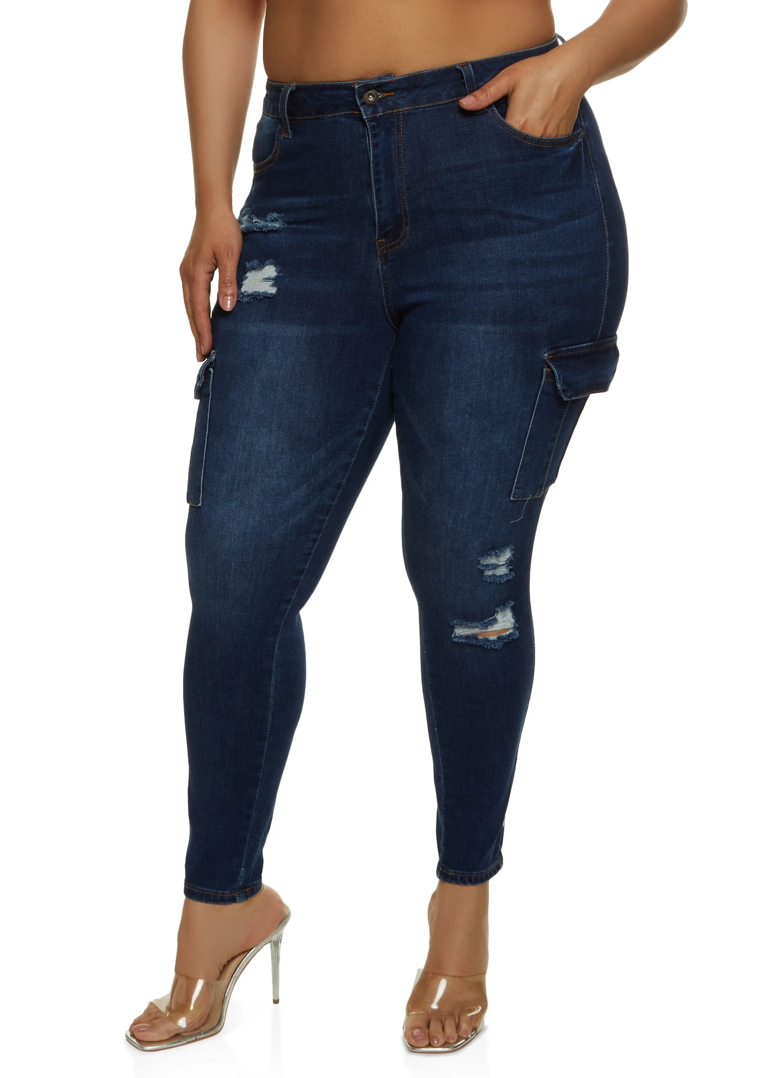 Plus Size WAX Cargo Distressed Skinny Jeans