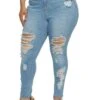 Plus Size WAX Distressed High Waisted Jeans