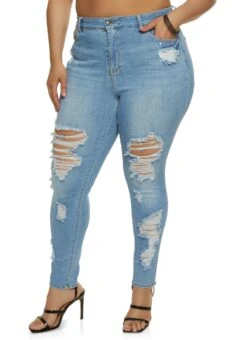 Plus Size WAX Distressed High Waisted Jeans