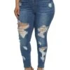 Plus Size WAX Distressed High Waisted Jeans