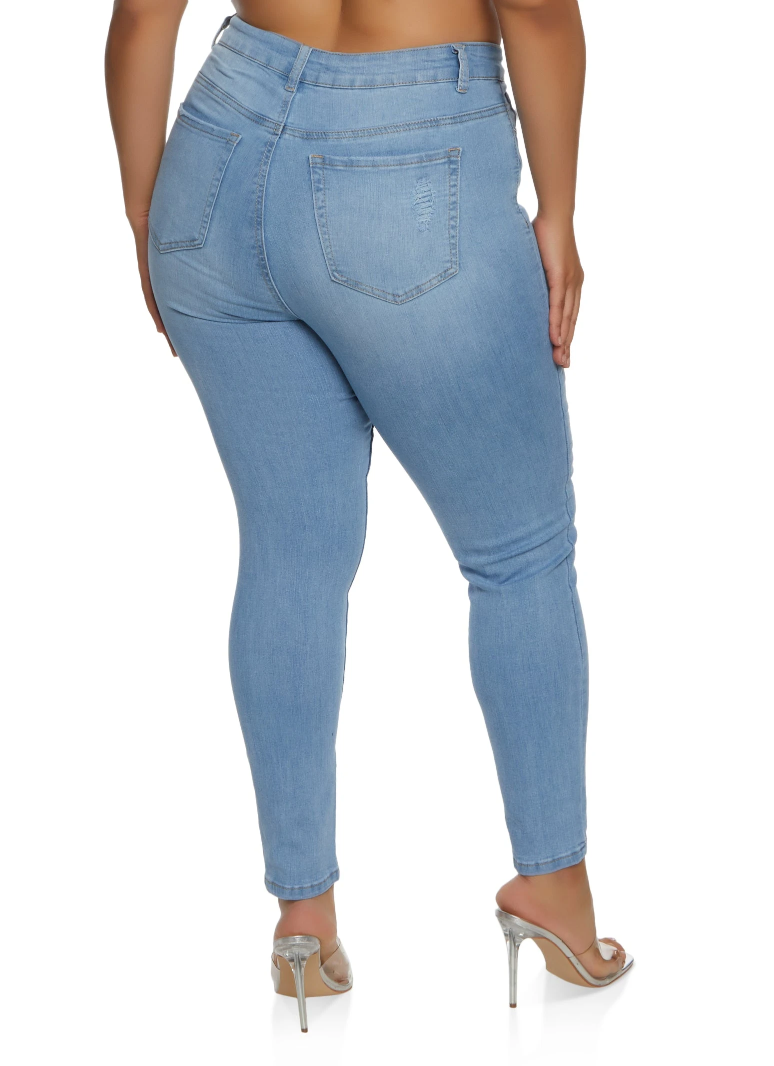Plus Size WAX Distressed Whiskered High Waisted Skinny Jeans - Image 2