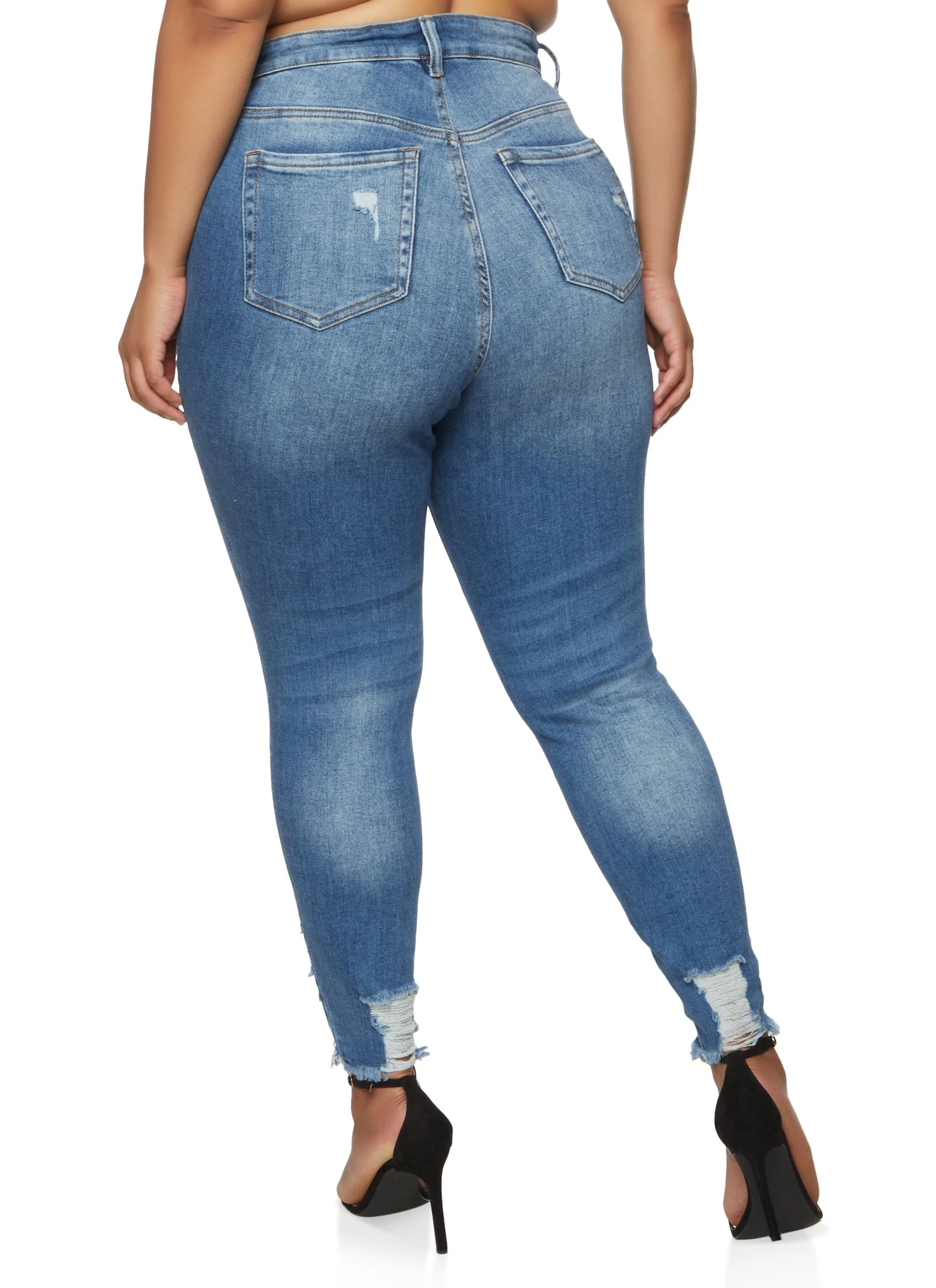 Plus Size WAX Frayed Hem Skinny Jeans - Image 2