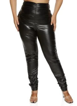 Plus Size Faux Leather Ruched Leggings