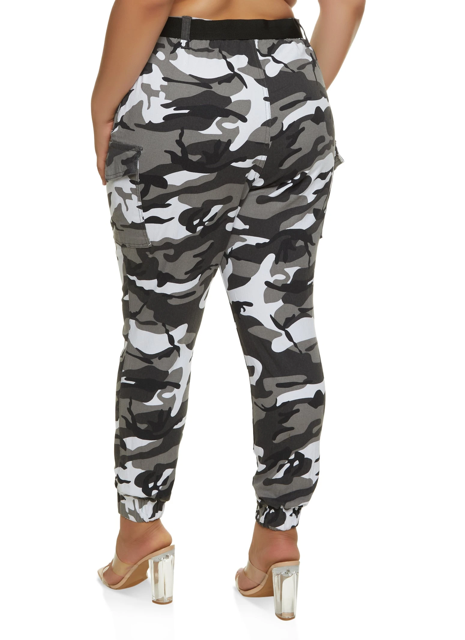 Plus Size Belted Camo Cargo Joggers - Image 3
