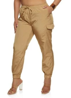 Plus Size Nylon Basic Cargo Joggers