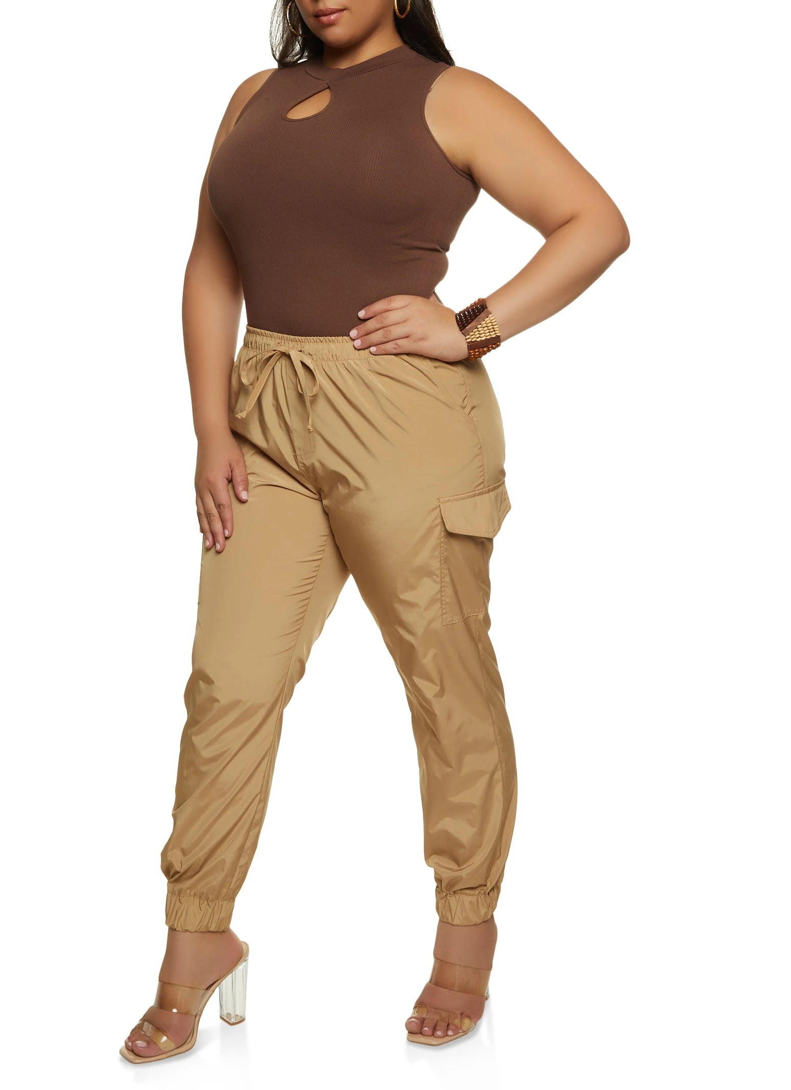 Plus Size Nylon Basic Cargo Joggers - Image 2