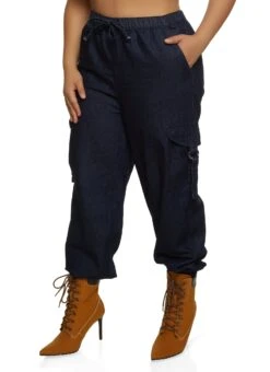 Plus Size Almost Famous Denim Buckle Detail Cargo Joggers