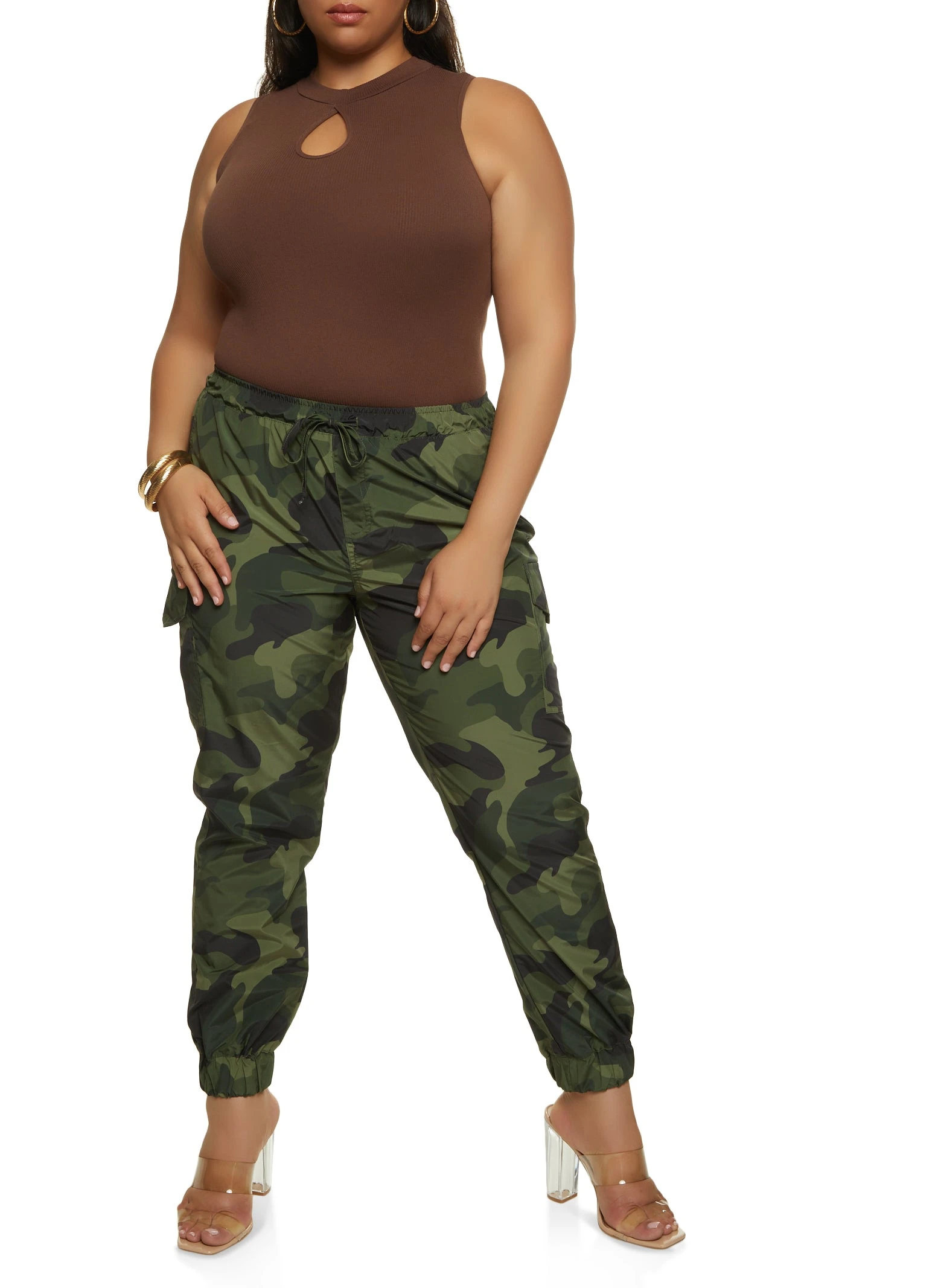 Plus Size Nylon Camo Cargo Joggers - Image 2