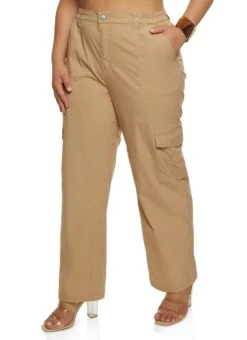 Plus Size Nylon Wide Leg Cargo Pants