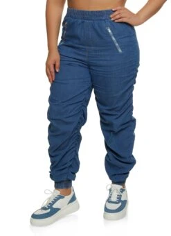Plus Size Almost Famous Denim High Waist Ruched Joggers