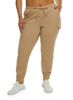 Plus Size Solid Cargo Pocket Joggers
