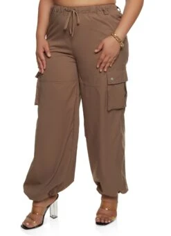 Plus Size Solid Drawstring Waist Cargo Joggers