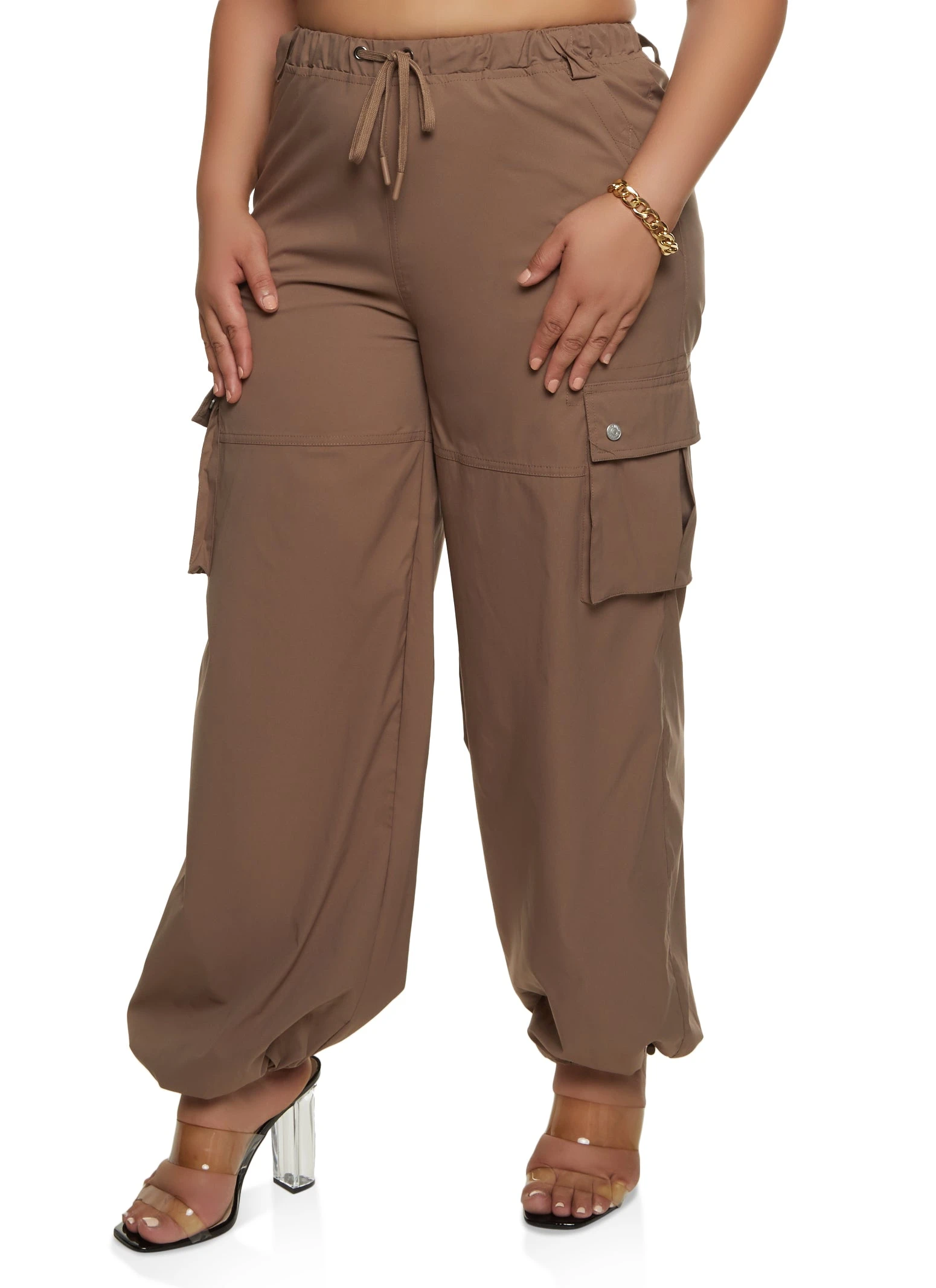 Plus Size Solid Drawstring Waist Cargo Joggers