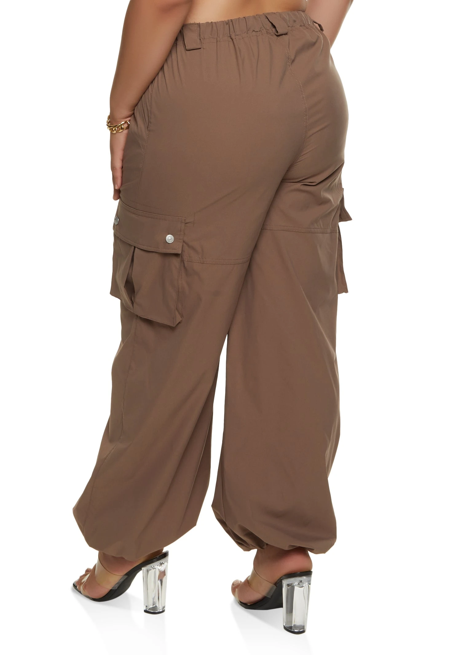 Plus Size Solid Drawstring Waist Cargo Joggers - Image 3