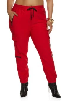 Plus Size Zip Pocket Drawstring Cargo Joggers