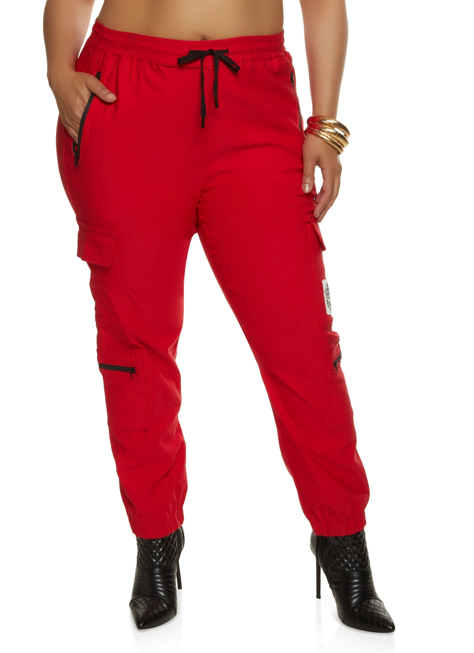 Plus Size Zip Pocket Drawstring Cargo Joggers