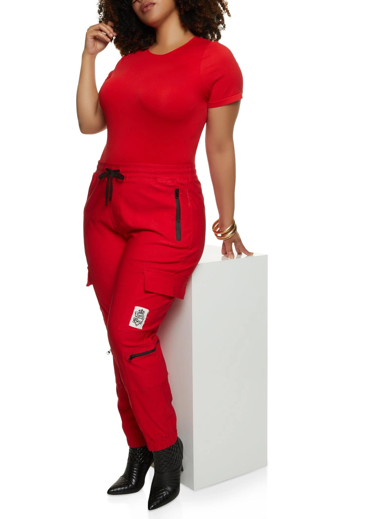 Plus Size Zip Pocket Drawstring Cargo Joggers - Image 2