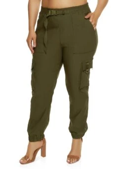 Plus Size Buckle Detail Cargo Joggers