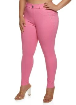 Plus Size Studded Detail Push Up Pull On Pants