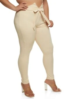 Plus Size Tie Front Waist Push Up Pants