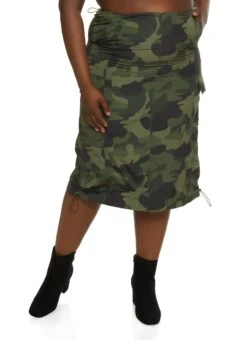 Plus Size Nylon Cargo Pocket Maxi Skirt