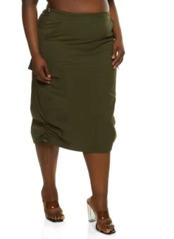 Plus Size Toggle Drawstring Hem Cargo Skirt