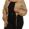 Plus Size Zip Front Ruched Sleeve Cropped Jacket
