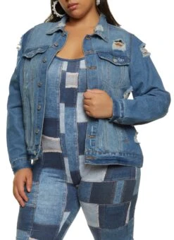 Plus Size Almost Famous Distressed Jean Jacket