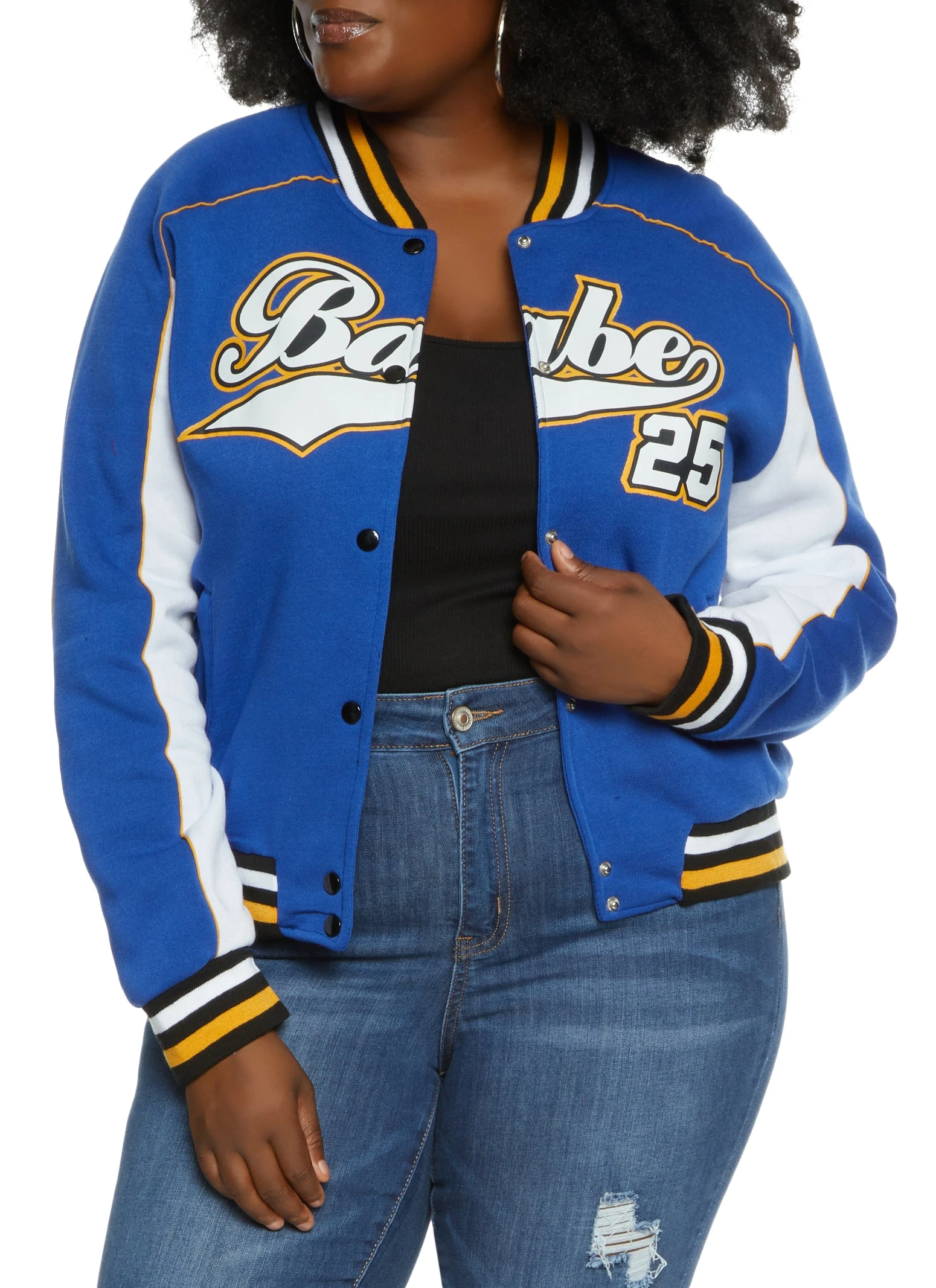 Plus Size Color Block Babe 25 Baseball Jacket