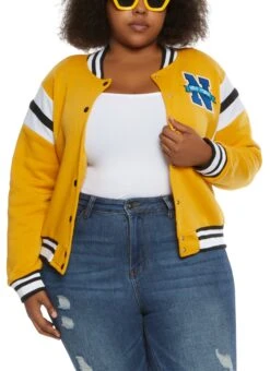 Plus Size New York Patch Varsity Jacket