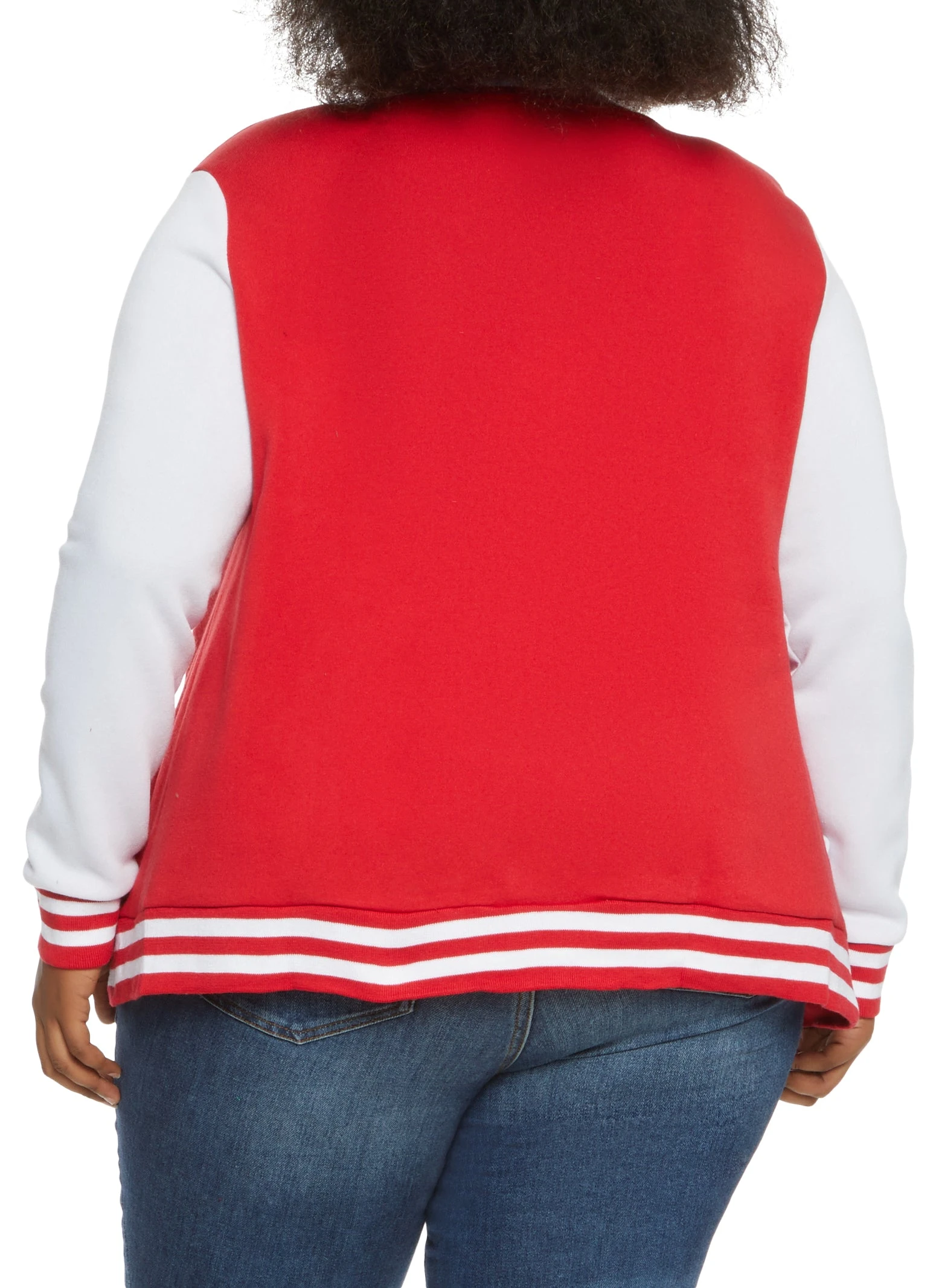 Plus Size Color Block Letterman Jacket - Image 2