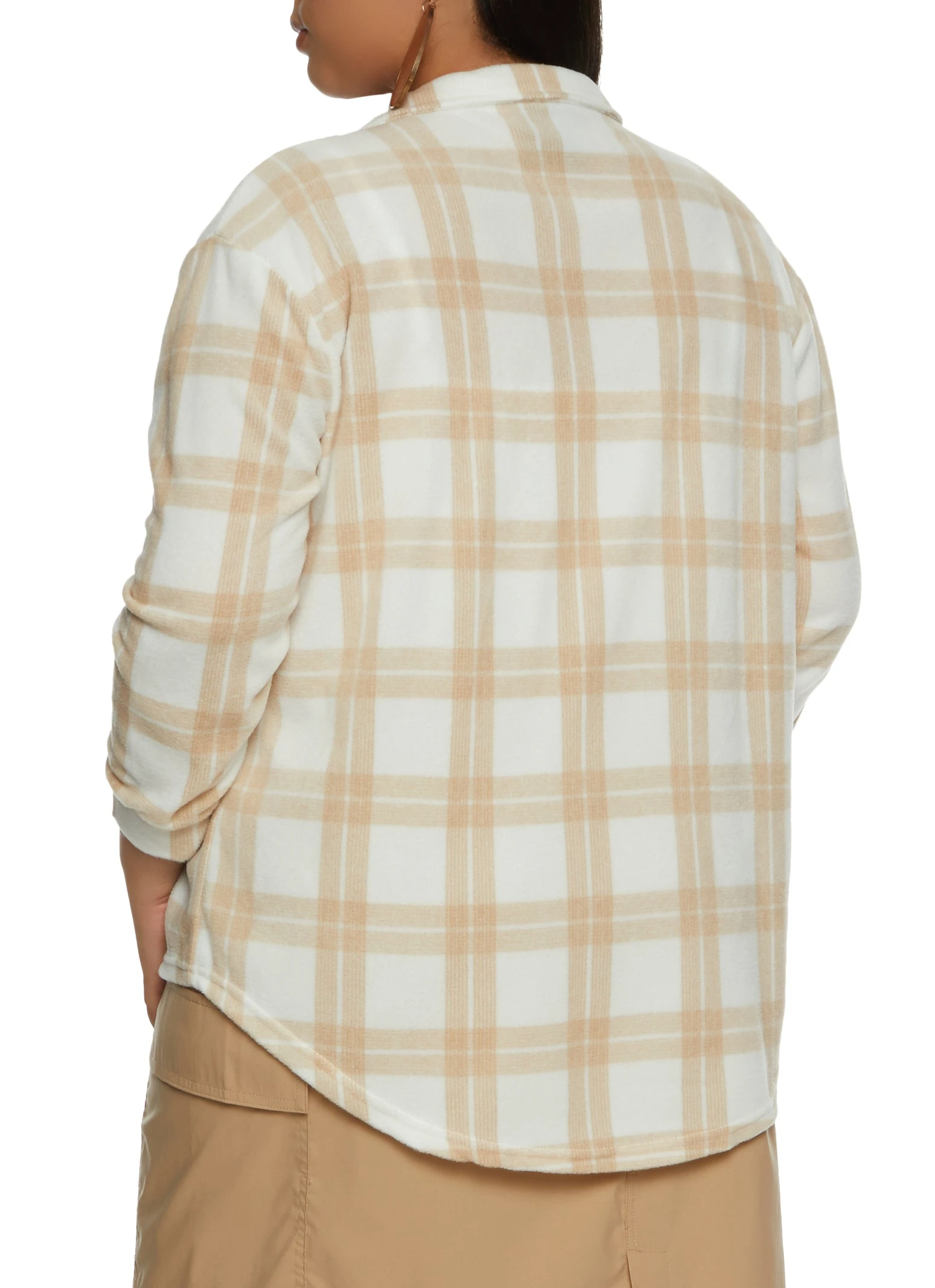 Plus Size Fleece Plaid Button Down Shacket - Image 3