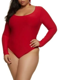 Plus Size Scoop Neck Long Sleeve Bodysuit