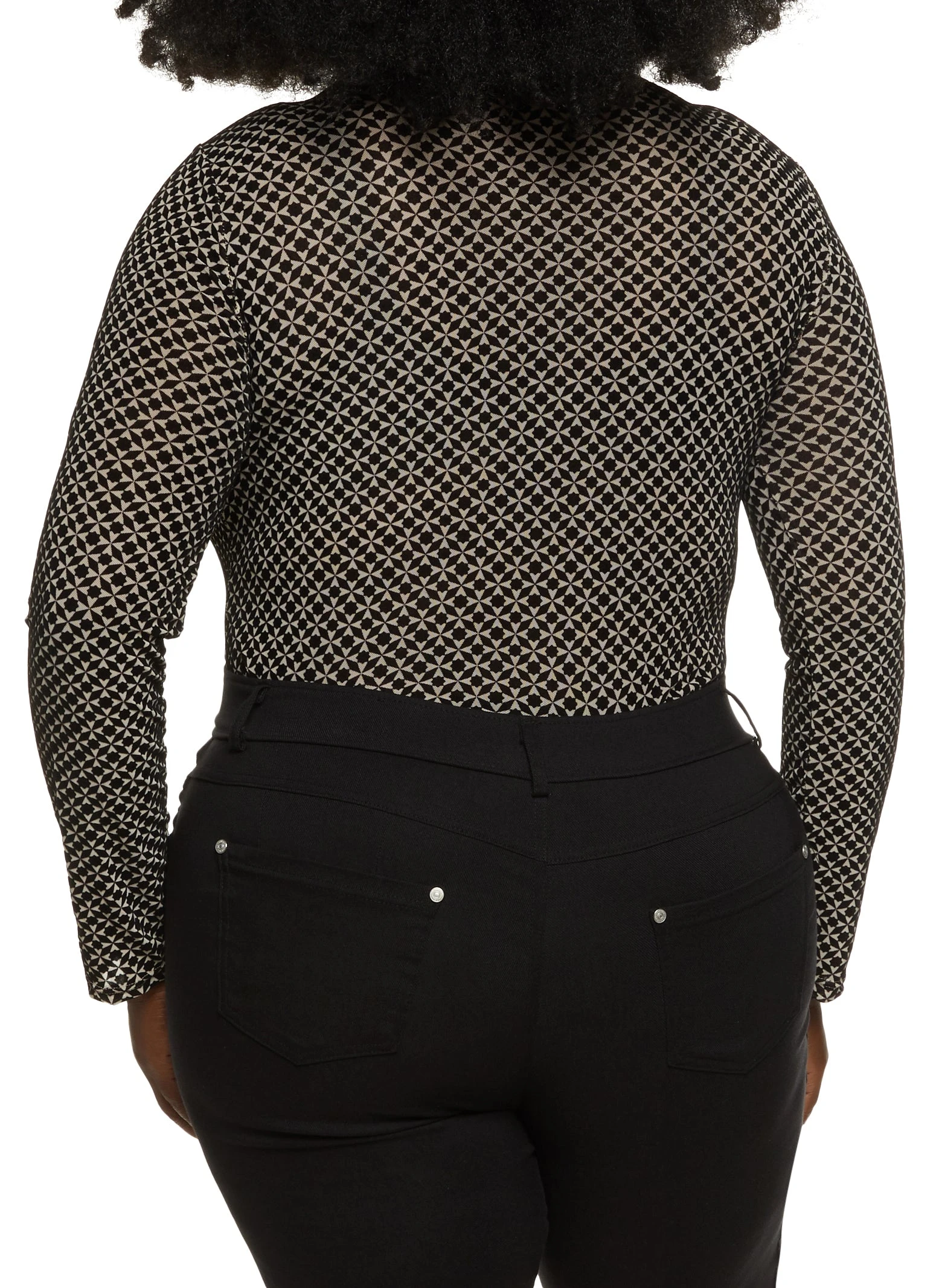Plus Size Patterned Mock Neck Long Sleeve Bodysuit - Image 3