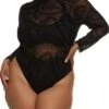Plus Size Mesh Chain Print Long Sleeve Bodysuit