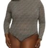 Plus Size Mesh Geometric Print Long Sleeve Bodysuit