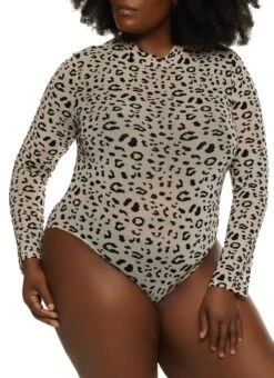 Plus Size Velvet Burnout Leopard Print Bodysuit