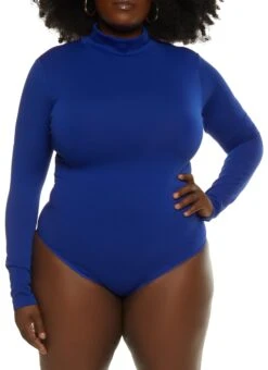Plus Size Seamless Mock Neck Long Sleeve Bodysuit