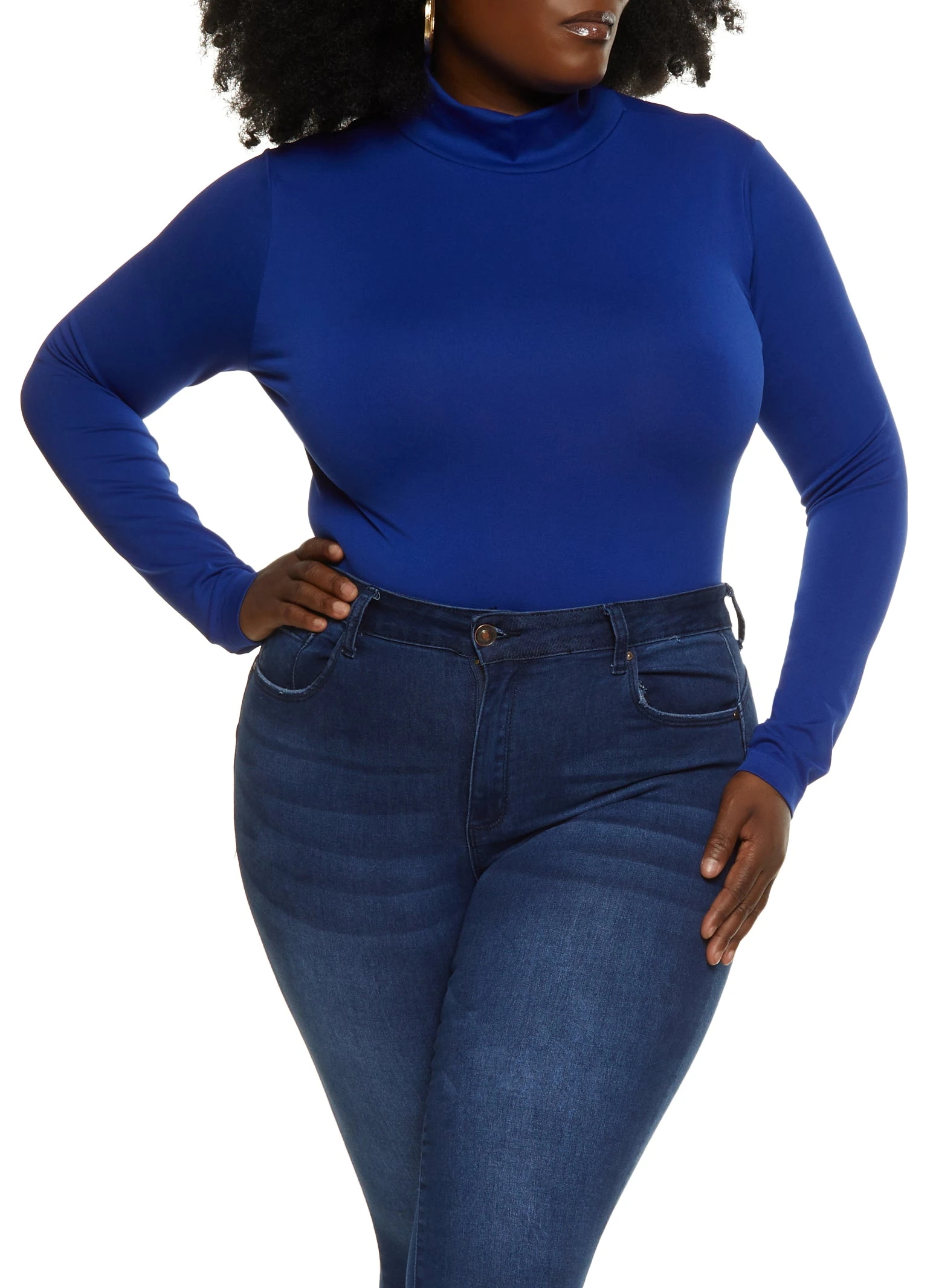 Plus Size Seamless Mock Neck Long Sleeve Bodysuit - Image 2