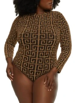 Plus Size Lurex Maze Print Bodysuit