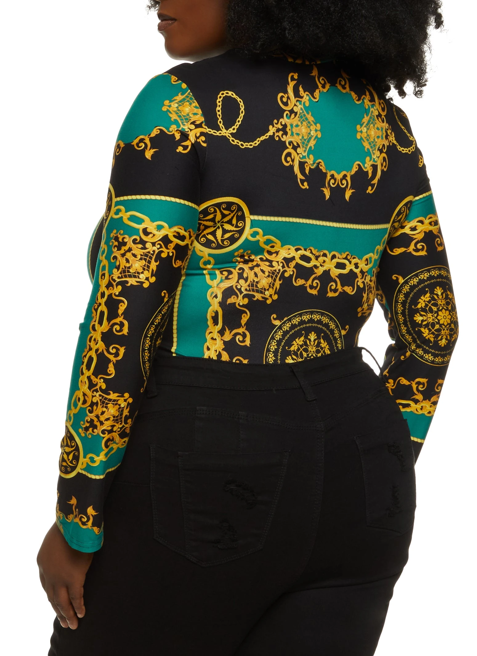 Plus Size Status Print Long Sleeve Bodysuit - Image 3