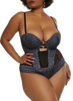 Plus Size Leopard Print Bustier Bodysuit