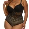 Plus Size Mesh Floral Lace Detail Bodysuit