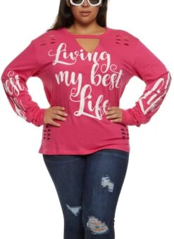 Plus Size Keyhole Living My Best Life Graphic Tee